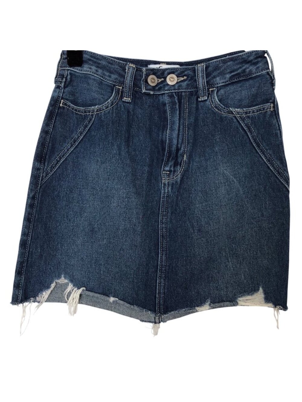 Hollister Ultra High-Rise Frayed Raw Hem Denim Skirt 00